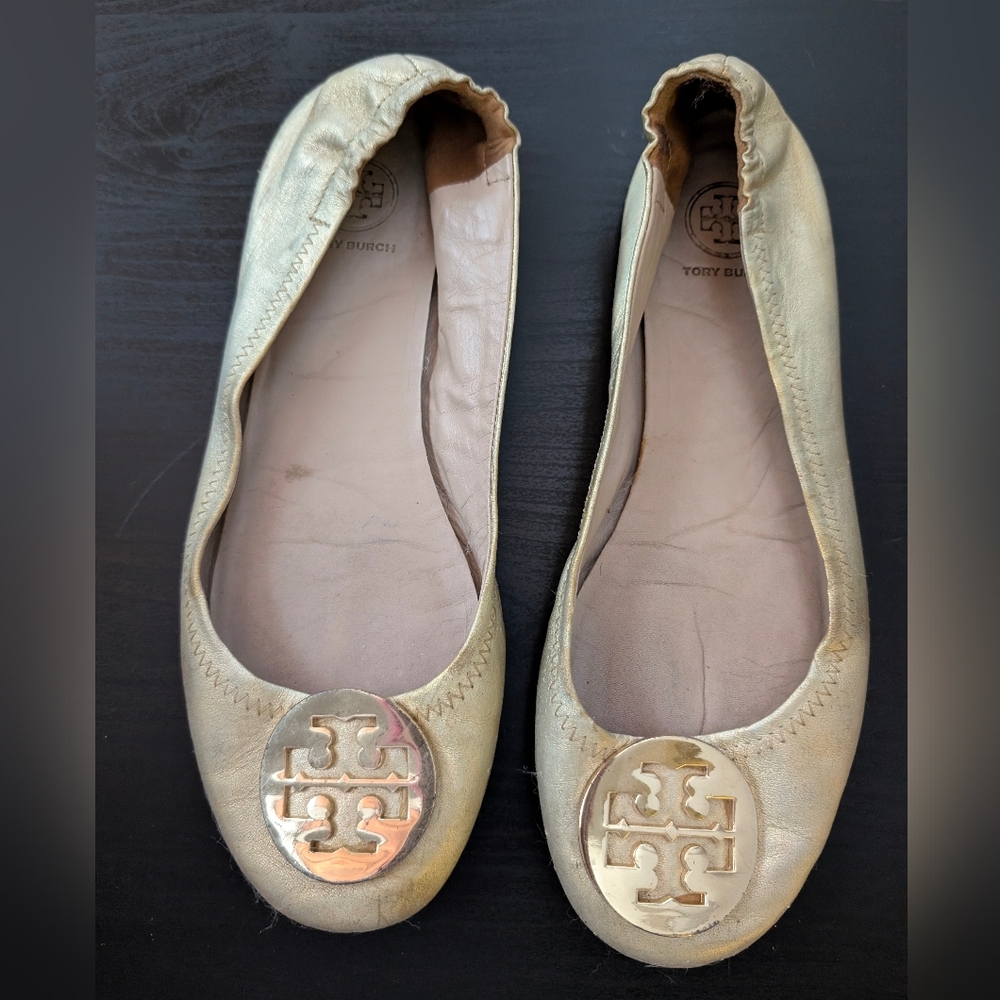 Tory Burch Gold Reva Flats